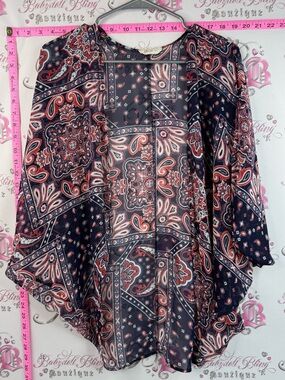Millibon cardigan kimono Navy & Coral Paisley Open-Front Kimono Cardigan